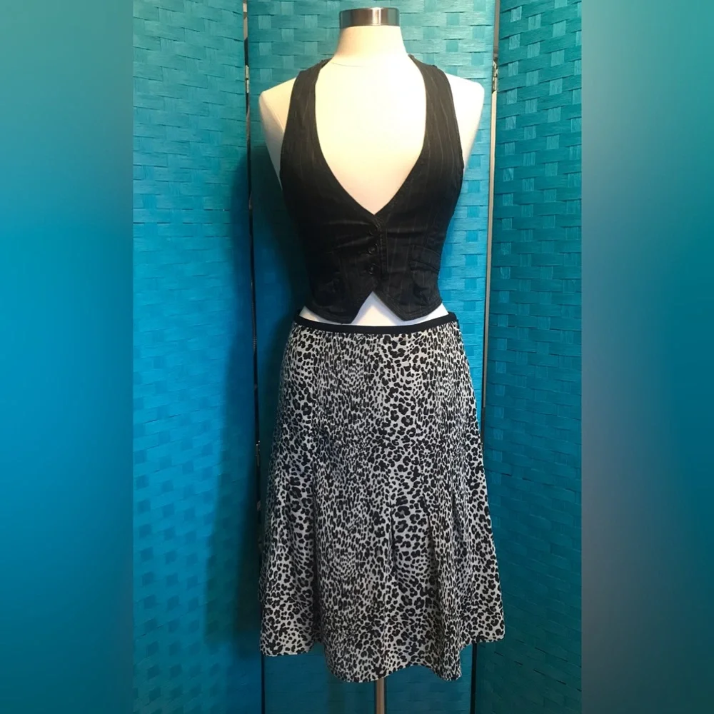 Worthington A Line Pleated Chiffon Skirt Lined Leopard Print